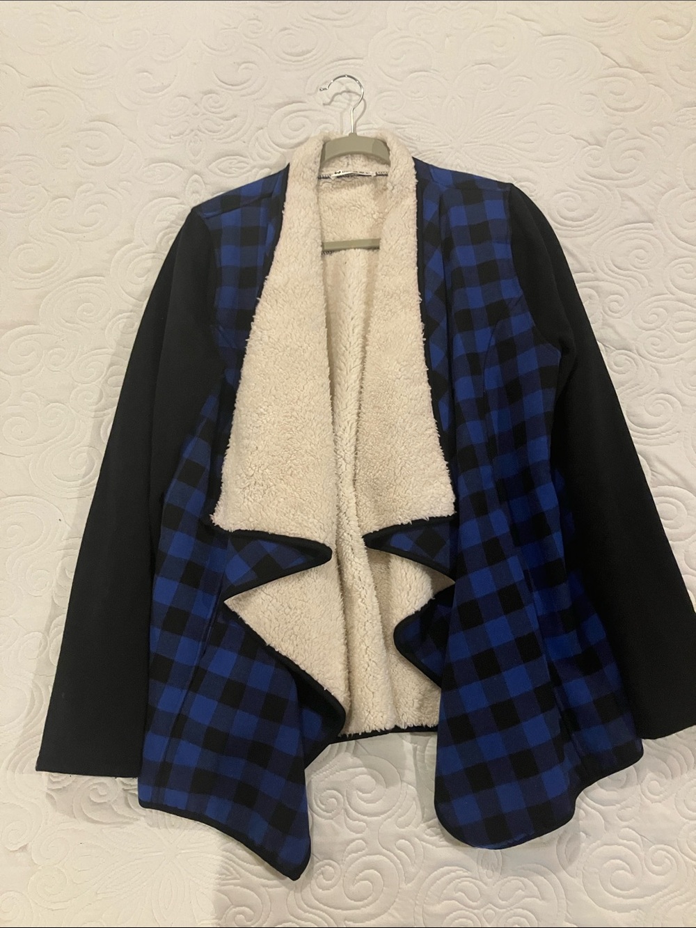 Doublju Blue & Black Plaid Sherpa-Lined Teddy Jacket
